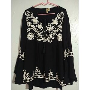 Studio West Top Ladies 2X Black Filagree Flared Sleeves Date‎ Vacation Comfort